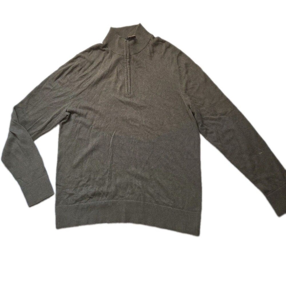 Eddie Bauer Green Cotton Cashmere Quarter Zip Mock Neck Sweater Size L EUC
